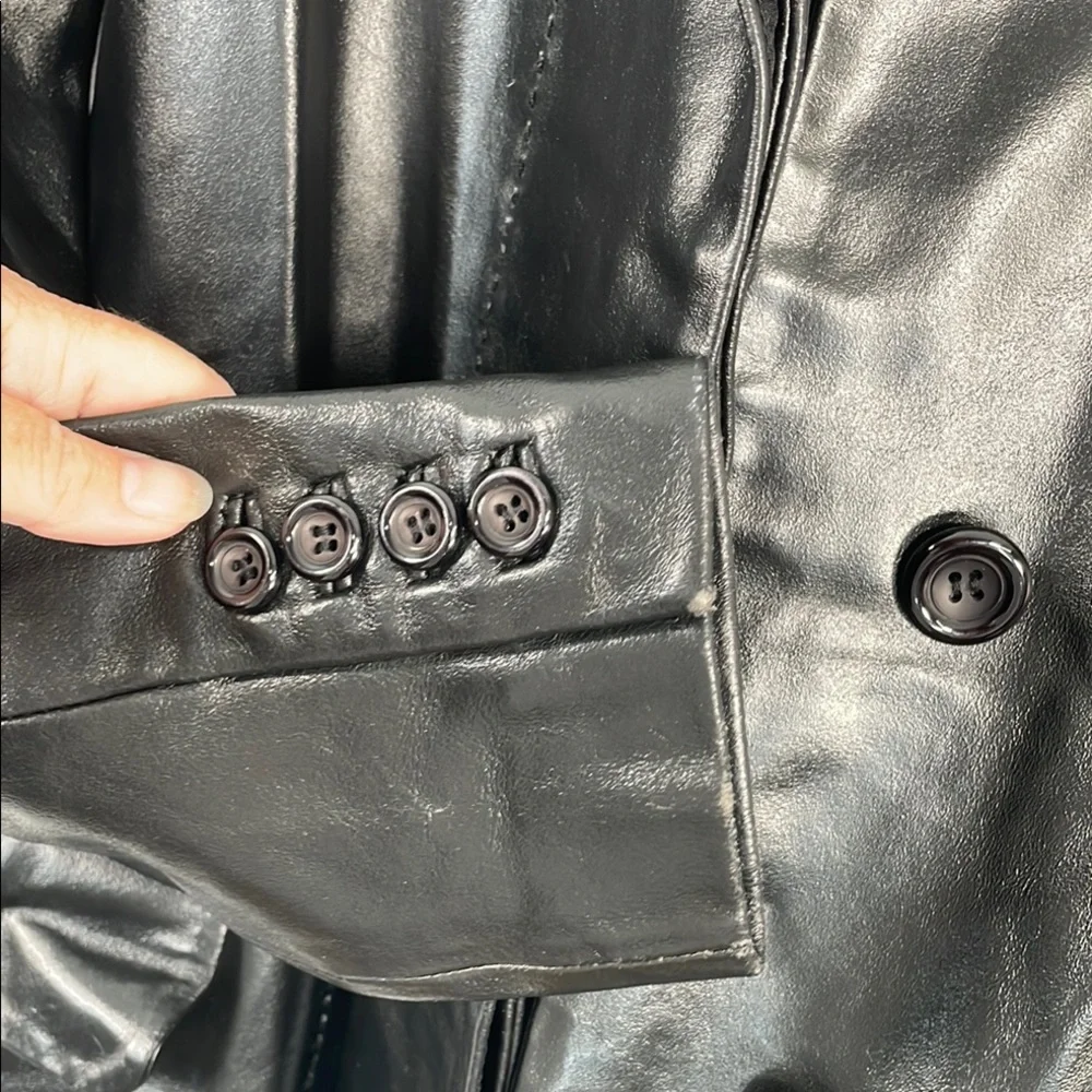 b+ab Black 100%‎ Genuine Leather Blazer Jacket Horse Print Lining Size 38